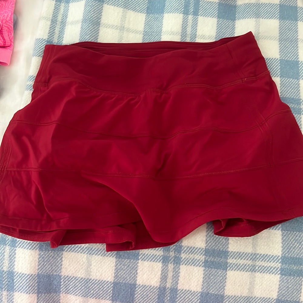 Red lululemon skirt **shorter length**